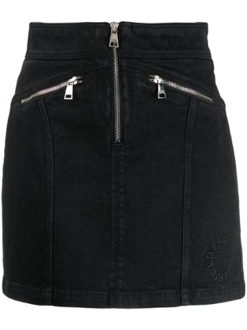 Karl Lagerfeld Zip-up Denim Skirt - Black