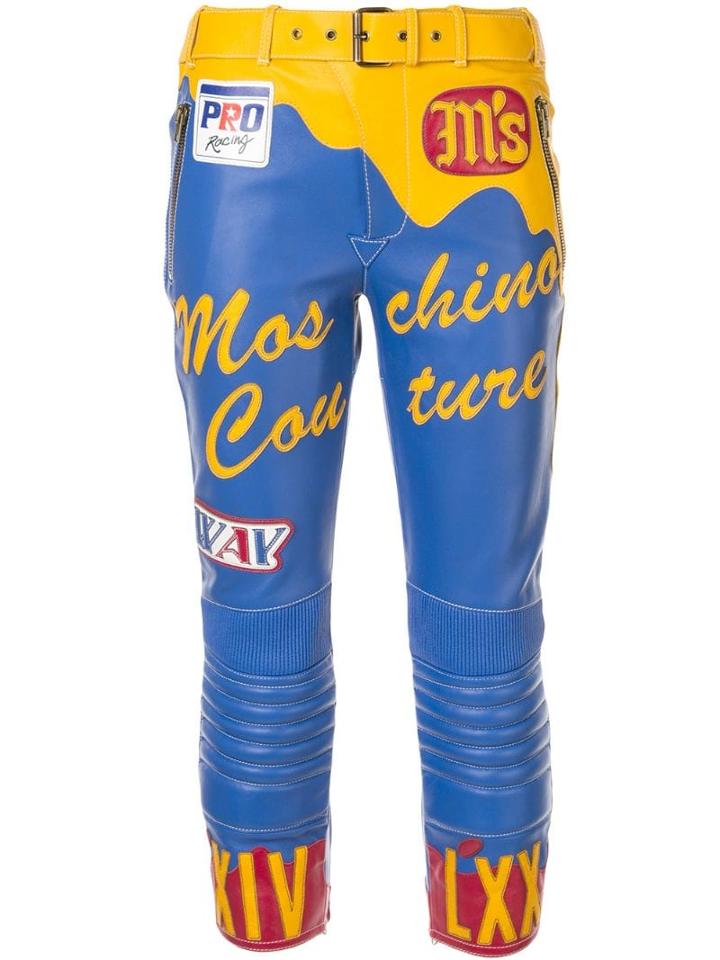 Moschino Leather-effect Cropped Biker Trousers - Blue