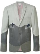 Thom Browne Contrast Panel Blazer, Men's, Size: 4, Grey, Cupro/wool