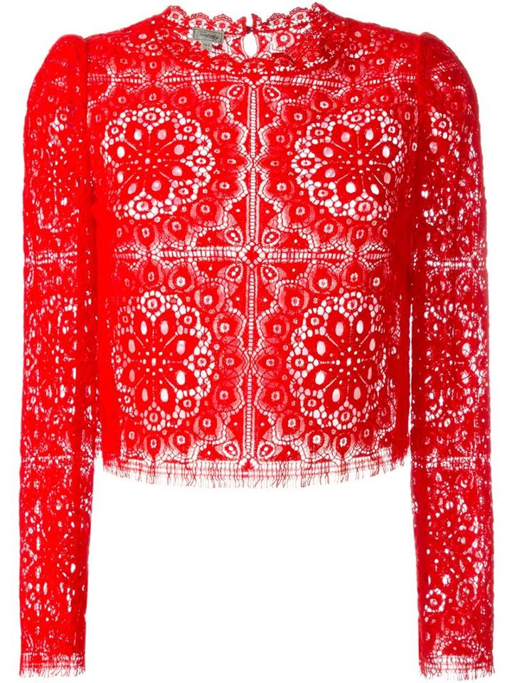 Temperley London Nomi Crochet Top, Women's, Size: 10, Red, Silk/nylon/polyester/viscose
