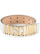 Moschino Logo Plaque Belt, Women's, Size: 85, White, Calf Leather
