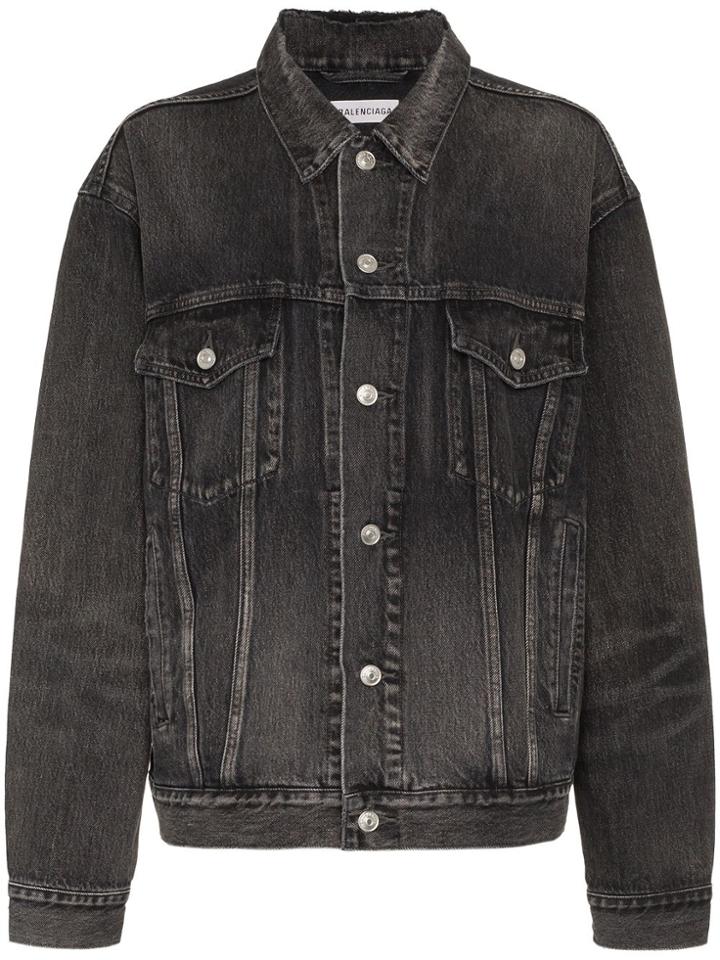 Balenciaga Black Long Sleeve Logo Print Denim Jacket