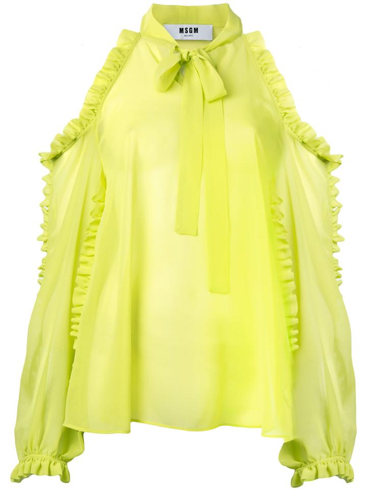 Msgm Cold Shoulder Ruffle Trim Shirt, Women's, Size: 42, Green, Polyester