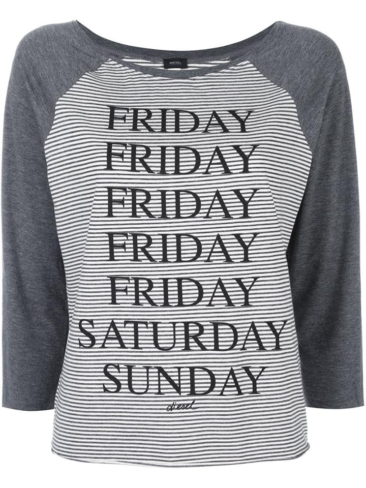 Diesel 'friday, Saturday, Sunday' T-shirt, Women's, Size: Medium, Grey, Cotton/polyester/spandex/elastane/rayon