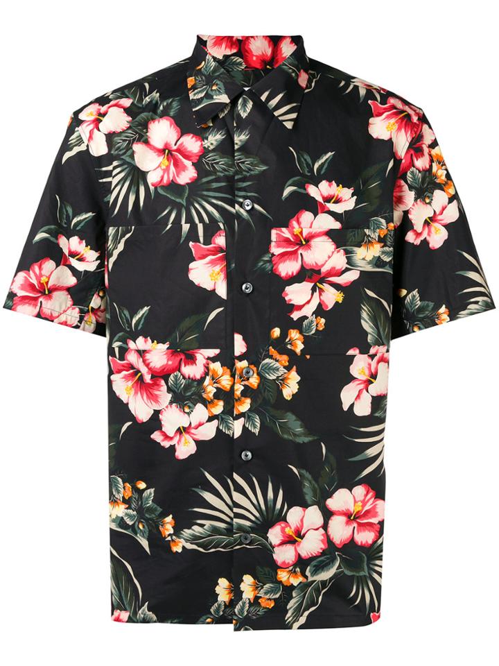 Valentino Floral Printed Shortsleeved Shirt - Black