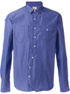 Wooster + Lardini Patch Pocket Striped Shirt, Men's, Size: L, Blue, Cotton