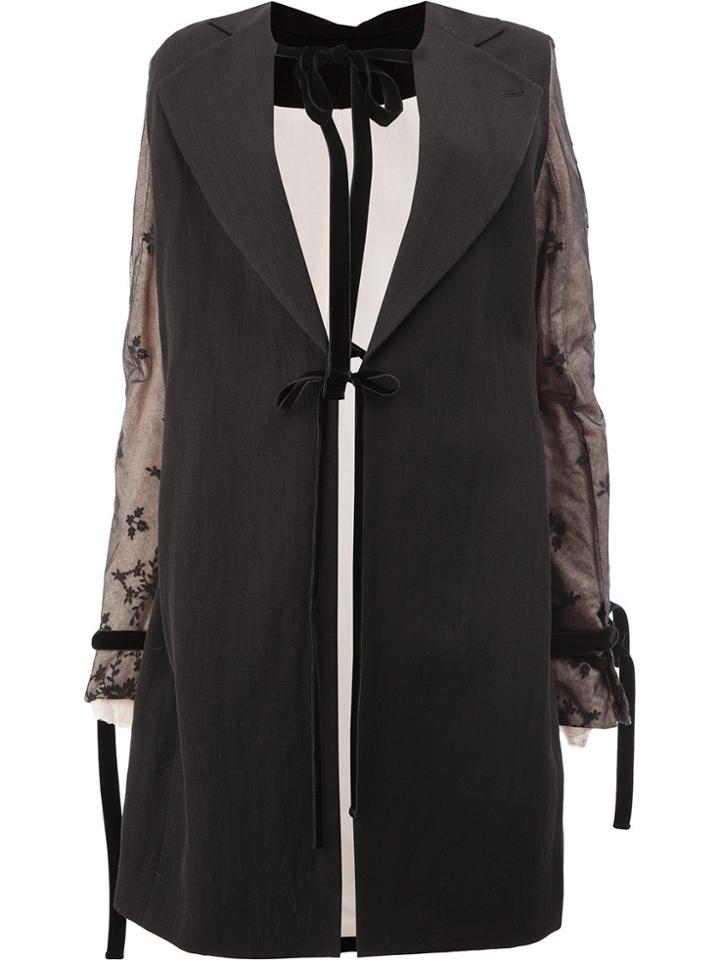 Ann Demeulemeester Coat With Lace Detailed Sleeves - Black