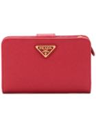 Prada Logo Plaque Wallet - Red