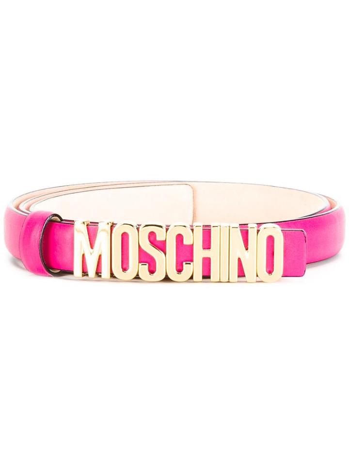 Moschino Slim Logo Belt, Women's, Size: 85, Pink/purple, Calf Leather/metal