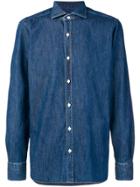 Barba Cutaway Collar Denim Shirt - Blue
