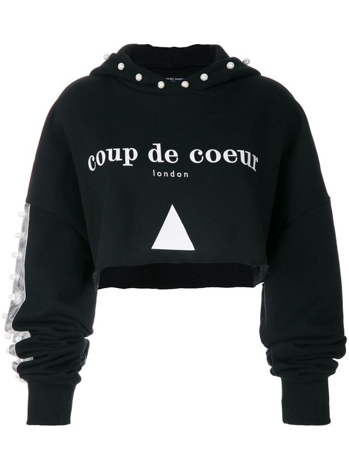 Coup De Coeur Cropped Pearl Hoodie - Black