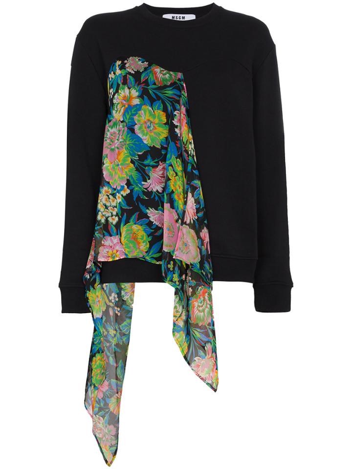 Msgm Cotton Sweatshirt With Floral Frill - Black