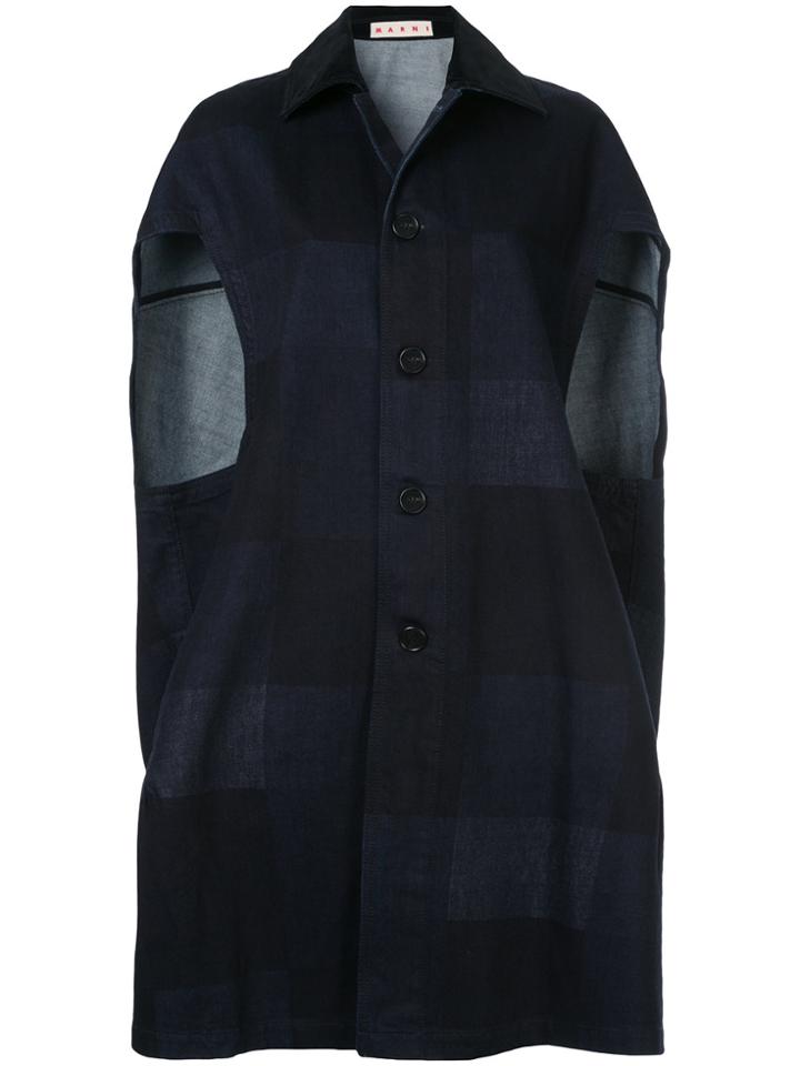 Marni Checked Cape Sleeve Gilet - Blue