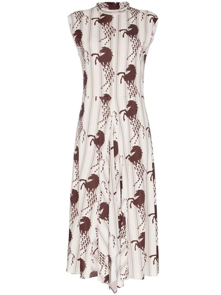 Chloé Scarf Detail Horse Print Dress - White
