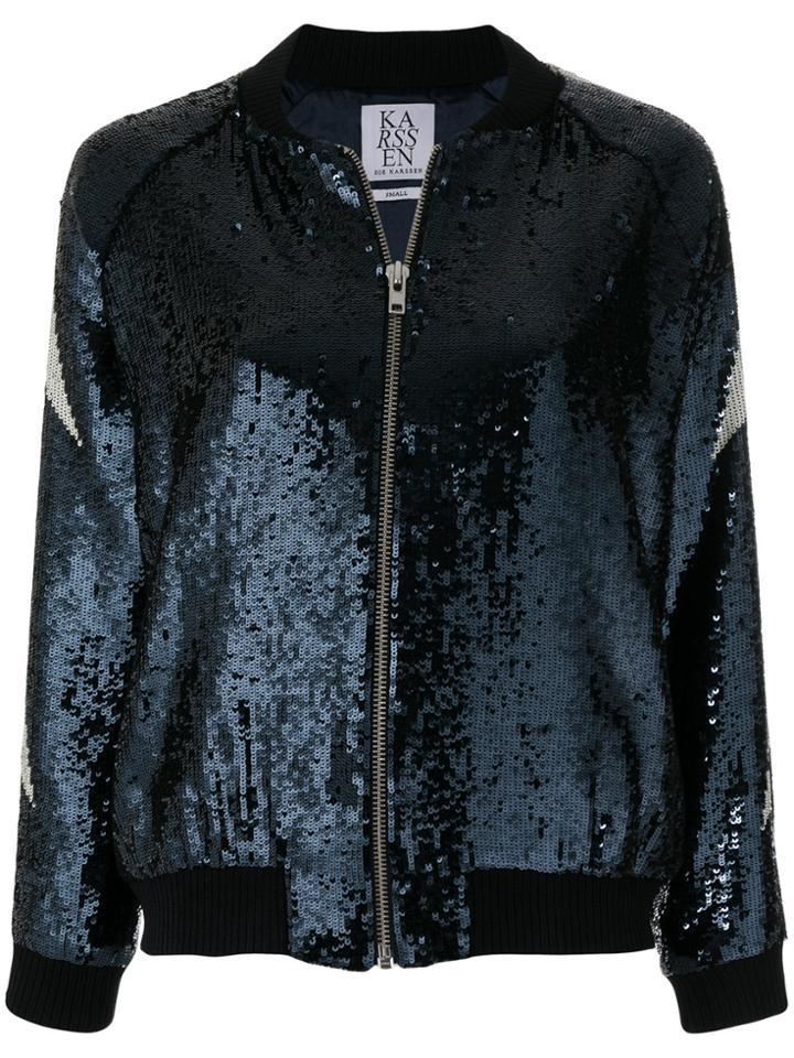 Zoe Karssen Slogan Sequin Bomber Jacket - Blue