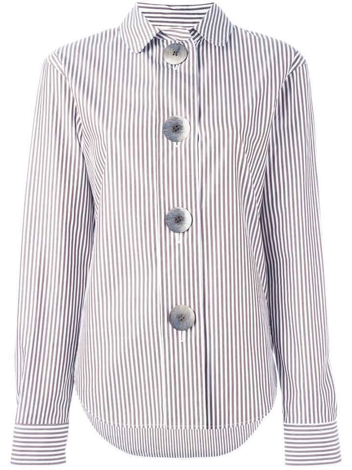 Ports 1961 Oversized Button Striped Shirt, Size: 40, Brown, Cotton