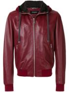 Dolce & Gabbana Leather Hooded Jacket - Red