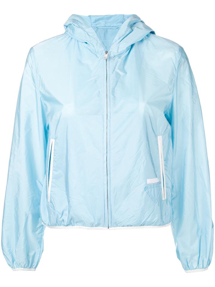 Prada Hooded Zip Up Jacket, Women's, Size: 40, Blue, Polyamide