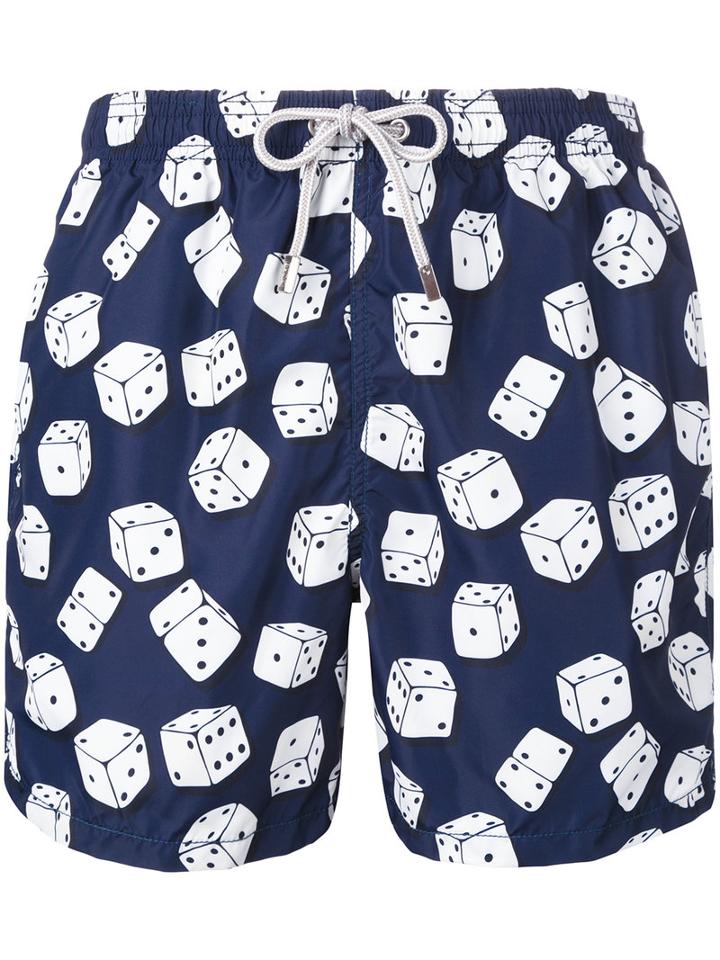 Mc2 Saint Barth - Dice Print Swim Shorts - Men - Polyamide/polyester/spandex/elastane - Xl, Blue, Polyamide/polyester/spandex/elastane