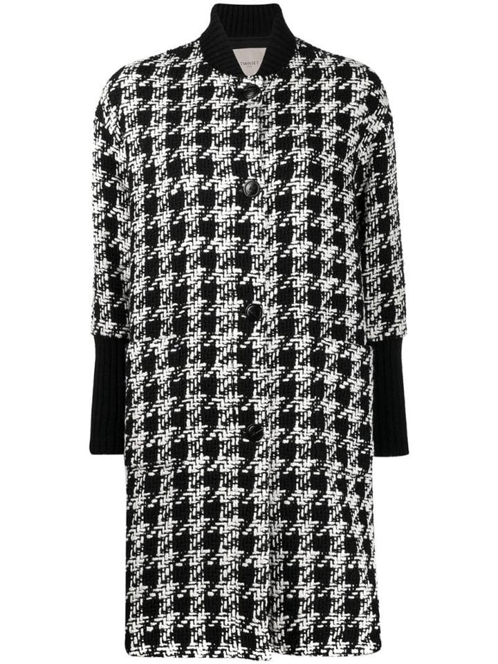 Twin-set Houndstooth Midi Coat - Black