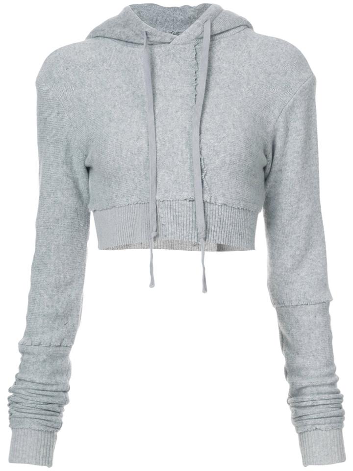 Greg Lauren Cropped Cashmere Hoodie - Grey