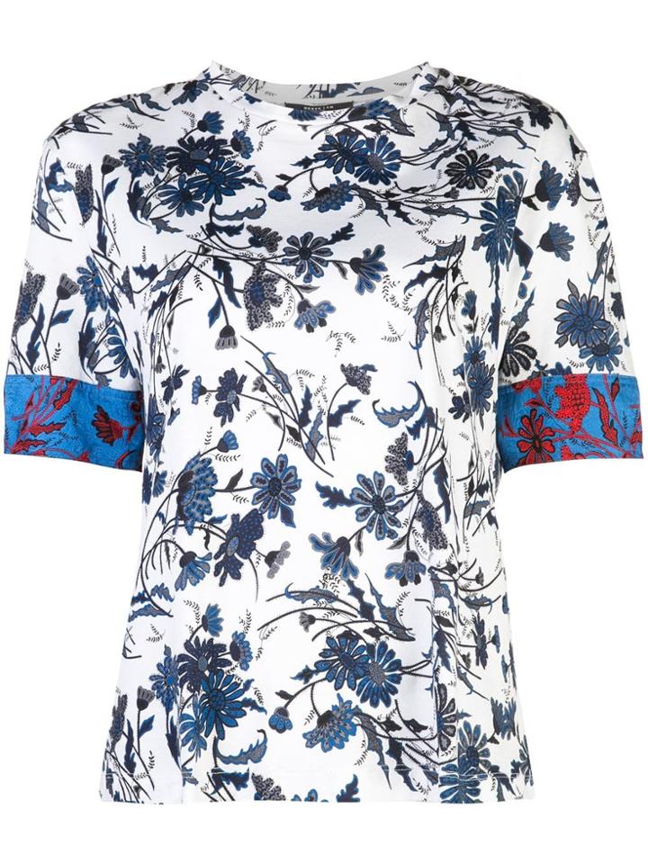 Derek Lam Night Shade Floral Short Sleeve Tee - Blue