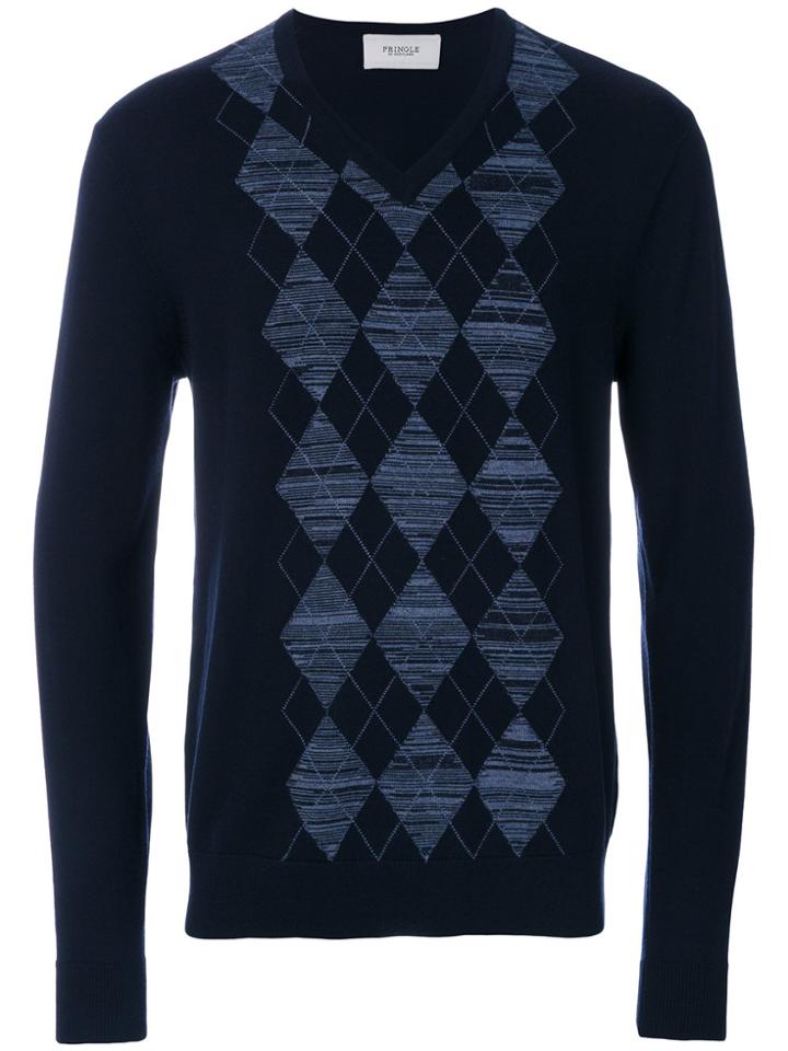 Pringle Of Scotland V-neck Argyle Sweater - Blue