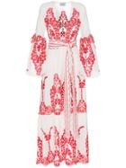We Are Leone V-neck Embroidered Cotton Robe - Nude & Neutrals
