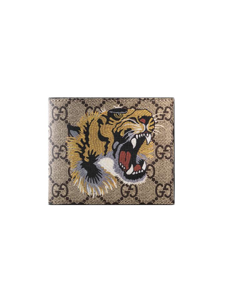 Gucci Tiger Print Gg Supreme Wallet - Nude & Neutrals