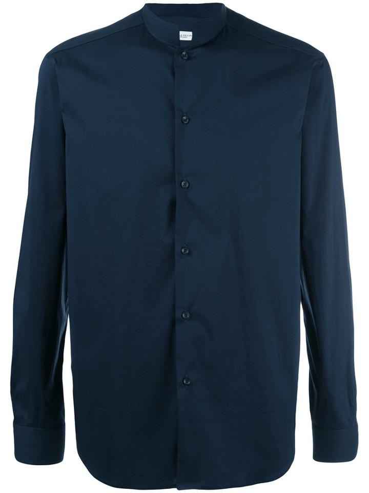 Paolo Pecora Mandarin Collar Shirt, Men's, Size: 38, Blue, Cotton/polyamide/spandex/elastane