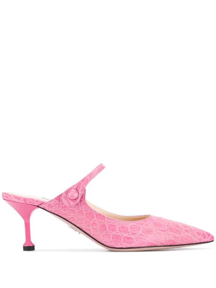 Prada Crocodile Effect Slip-on Mules - Pink