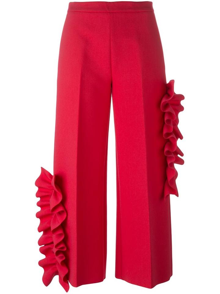 Msgm Ruffle Detail Trousers, Women's, Size: 40, Pink/purple, Polyester/spandex/elastane/viscose
