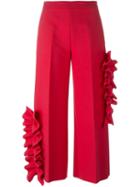 Msgm Ruffle Detail Trousers, Women's, Size: 40, Pink/purple, Polyester/spandex/elastane/viscose