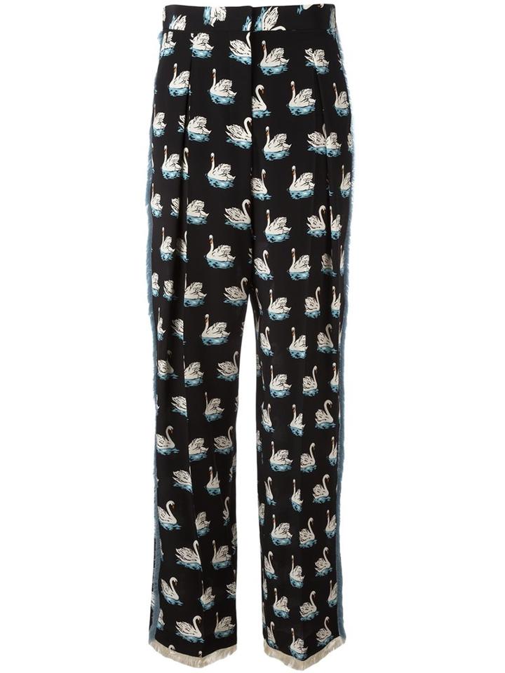 Stella Mccartney Swan Print Frayed Trousers