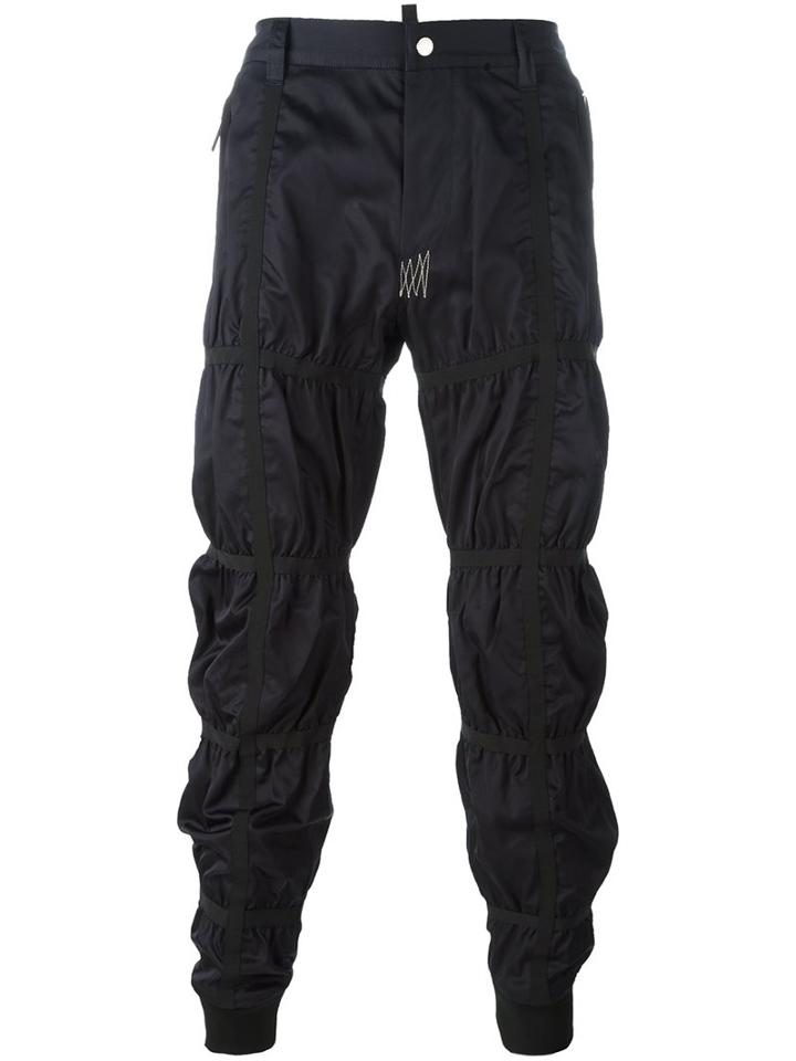 Dsquared2 Ruched Tapered Trousers, Men's, Size: 50, Black, Viscose/cotton