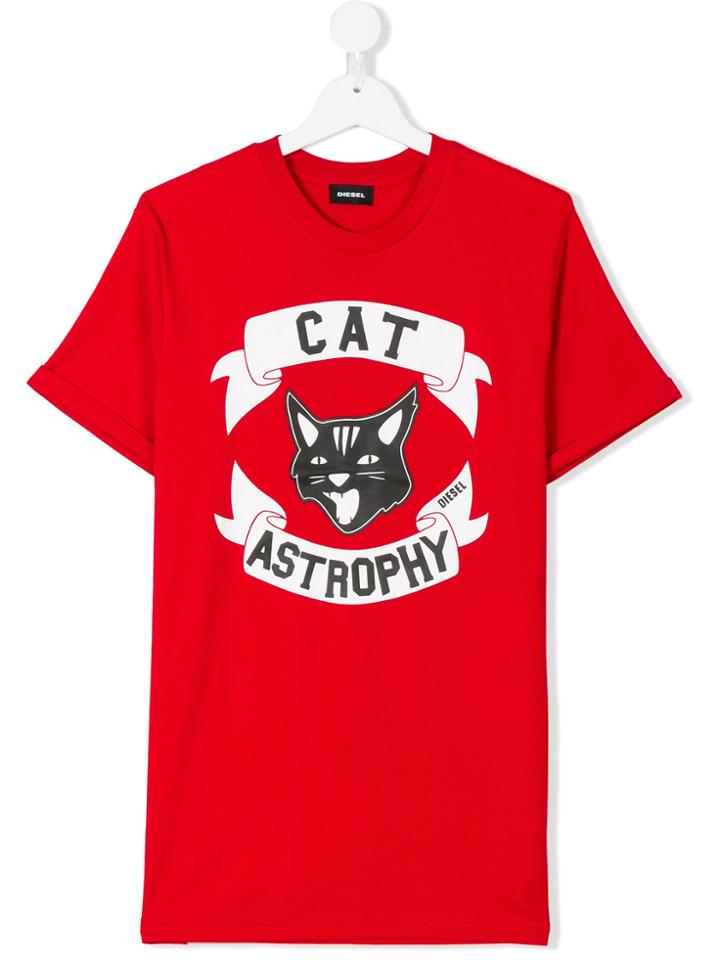 Diesel Kids Cat Astrophy Print T-shirt - Red