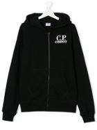 Cp Company Kids Teen Logo Print Hoodie - Black