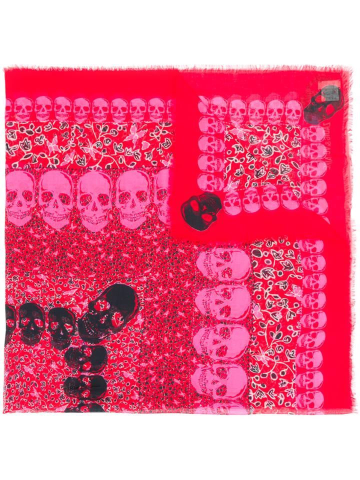 Zadig & Voltaire Skull Print Frayed Scarf - Red