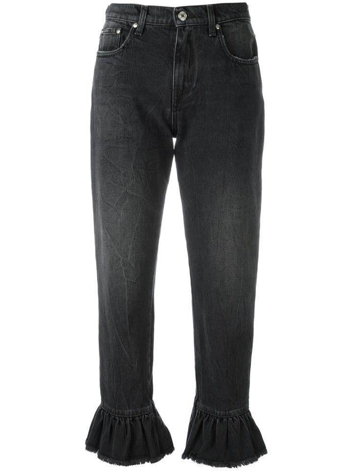 Msgm Cropped Ruffle Trim Jeans, Women's, Size: 42, Black, Cotton/polyester