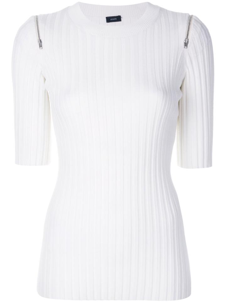 Joseph Ribbed Knit Zip Detail Top - White