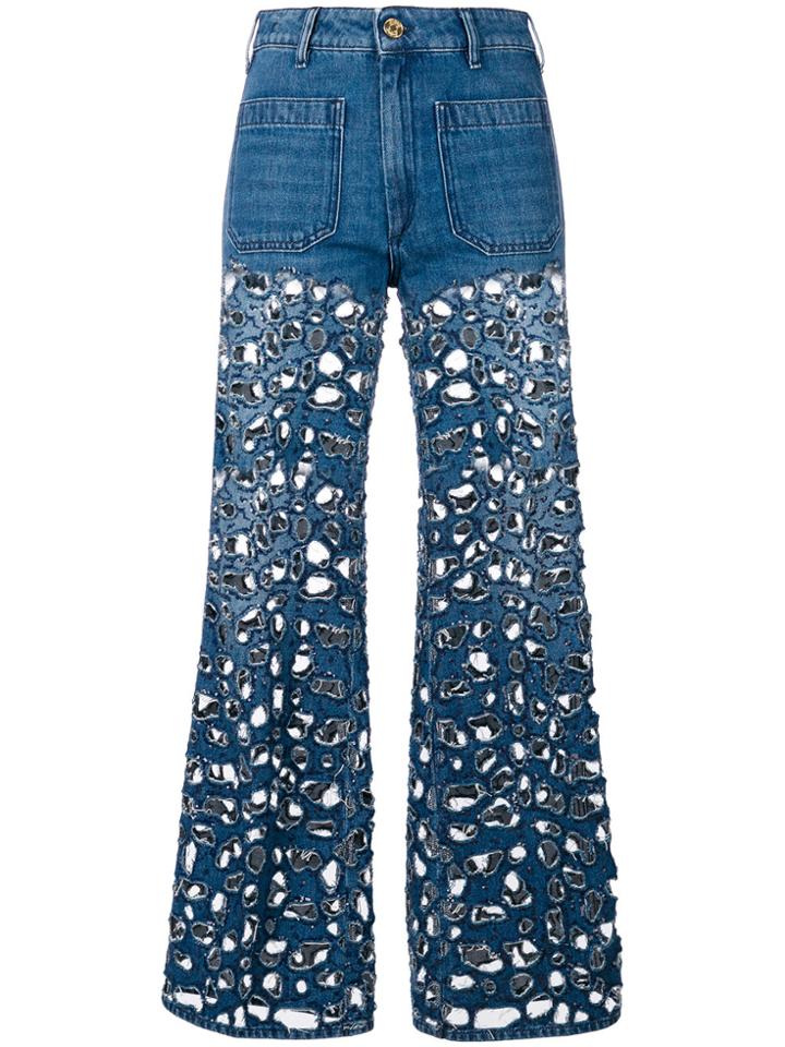 The Seafarer Cut-design Flared Jeans - Blue