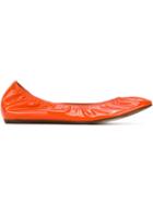 Lanvin Almond Toe Ballerinas, Women's, Size: 39.5, Yellow/orange, Patent Leather/leather