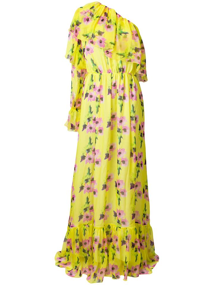 Msgm One-shoulder Floral Maxi Dress - Yellow & Orange