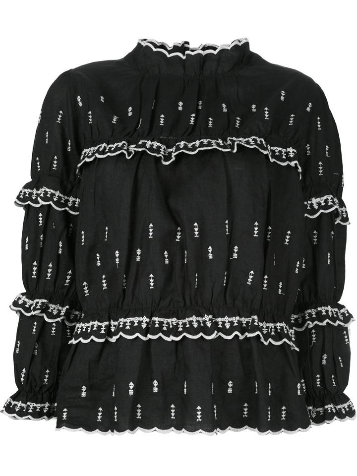Isabel Marant Étoile Daniela Embroidered Top, Women's, Size: 40, Black, Linen/flax/polyester