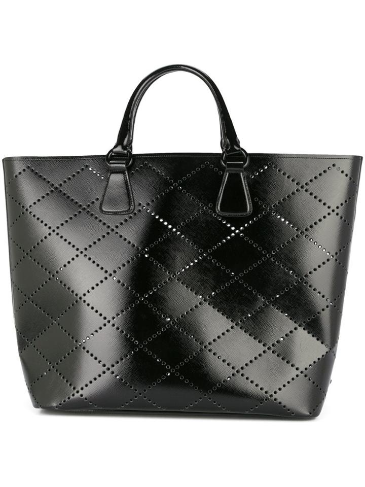 Prada Vintage Perforated Pattern Tote Bag - Black