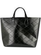 Prada Vintage Perforated Pattern Tote Bag - Black