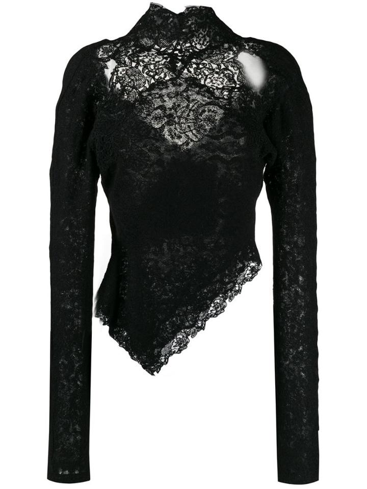 Ermanno Scervino Long-sleeved Lace Top - Black