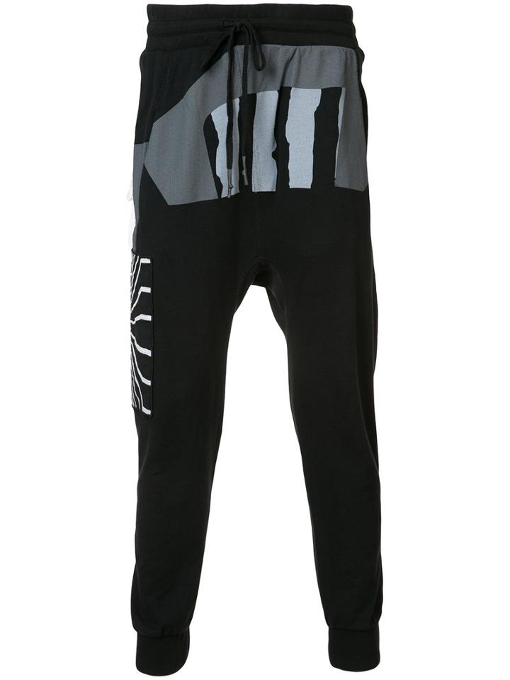 11 By Boris Bidjan Saberi Geometric Prints Sweatpants, Men's, Size: Medium, Black, Cotton