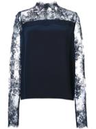 Monique Lhuillier Lace Panel Blouse, Women's, Size: 6, Blue, Silk/cotton/nylon