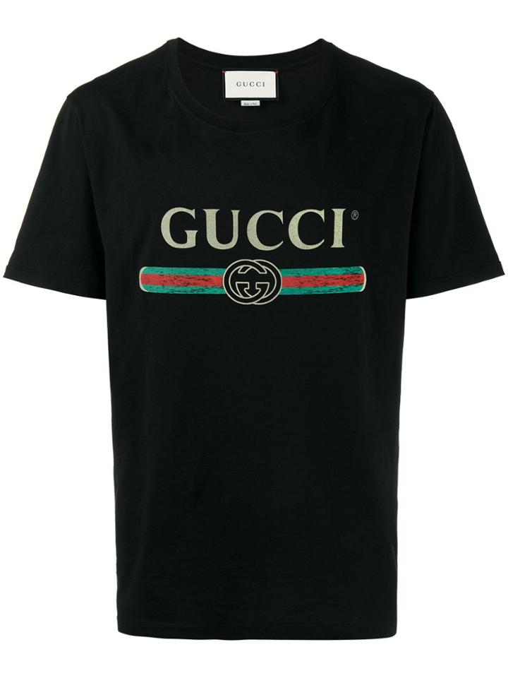 Gucci Washed Fake Logo T Shirt - Black